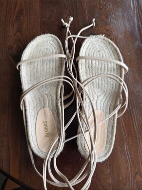 ALOHAS Beige Lace-Up Espadrille Sandals